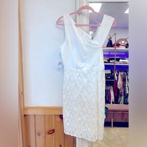 NWT NSR Asymmetrical shoulders cut White dress Sz M